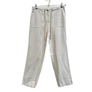 Charter Club Katherine Fit 100% Linen Straight Leg Cream Pants, Size 8 Petite